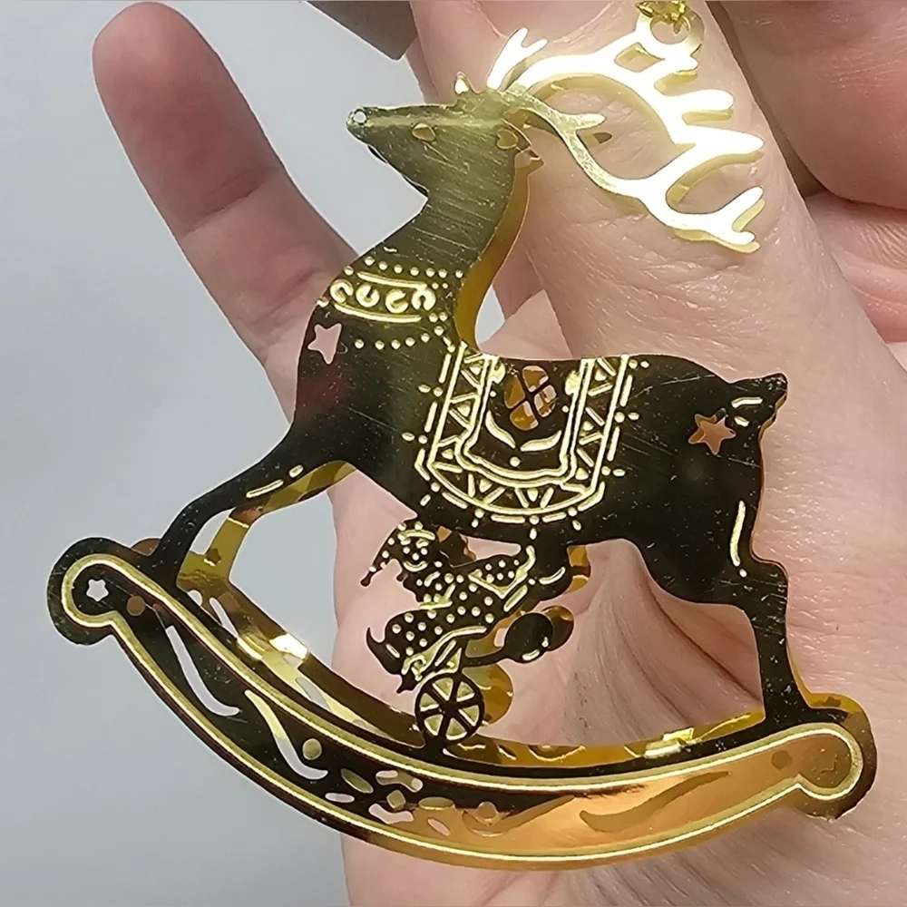 Vintage 3D Solid Brass Filigree Die Cut Gold Rocking Horse Ornament Shelf Sitter